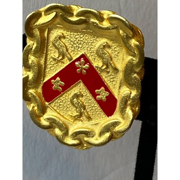 Gold-Tone Heraldic Shield Clip-On Earrings J0216 - Picture 3 of 7